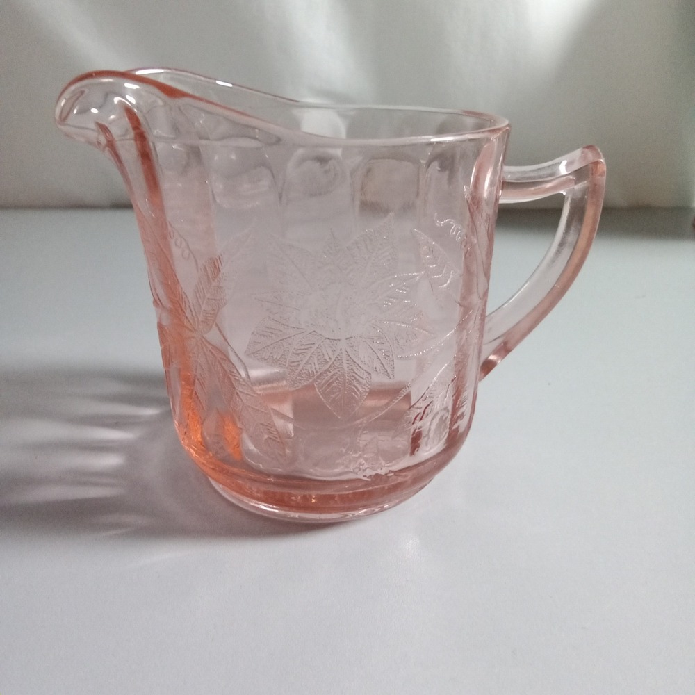 Jeannette Glass Pink Depression Glass Poinsettia Creamer Vintage 1930s Floral